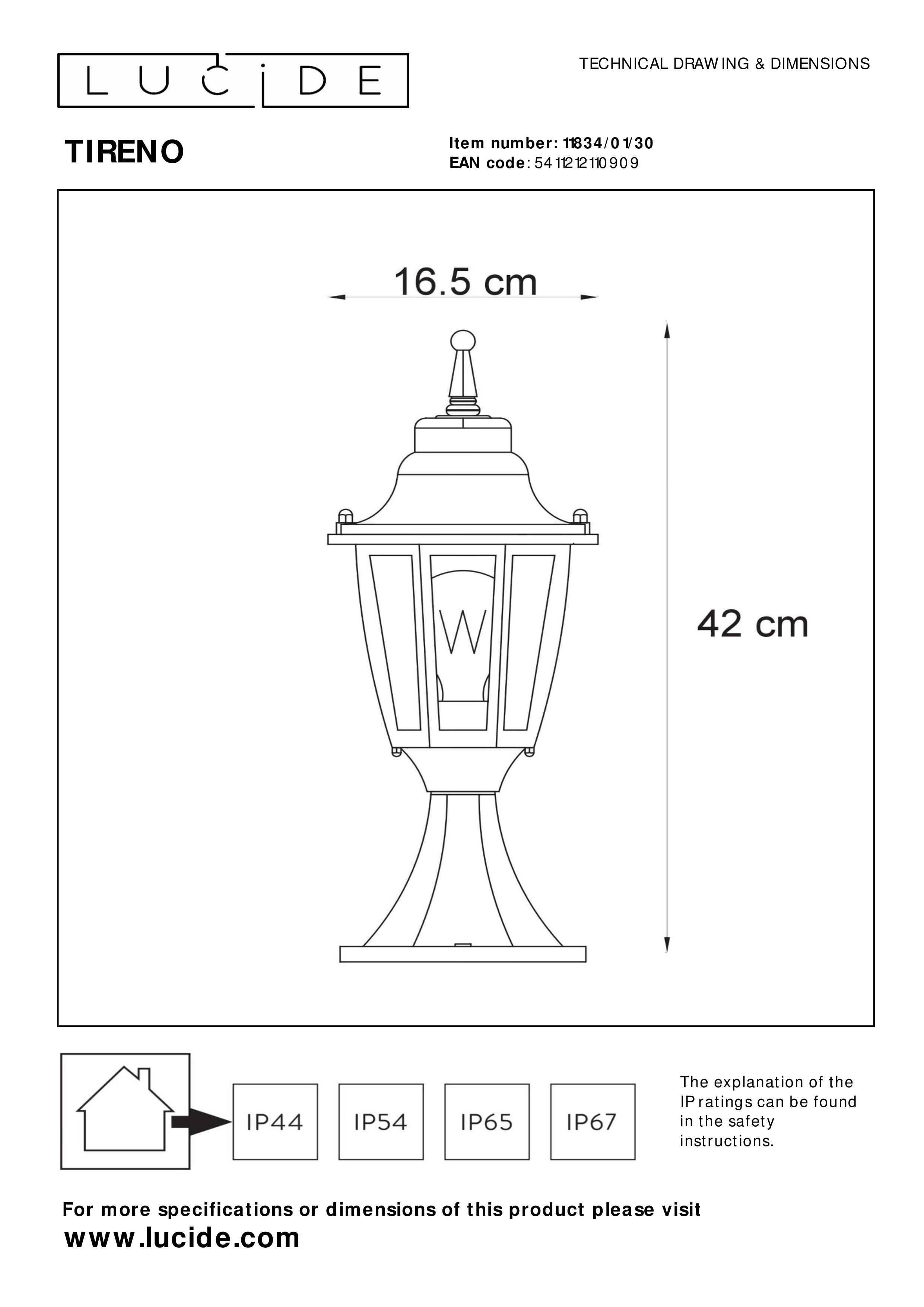 Lucide TIRENO - Bollard light Outdoor - 1xE27 - IP44 - Black